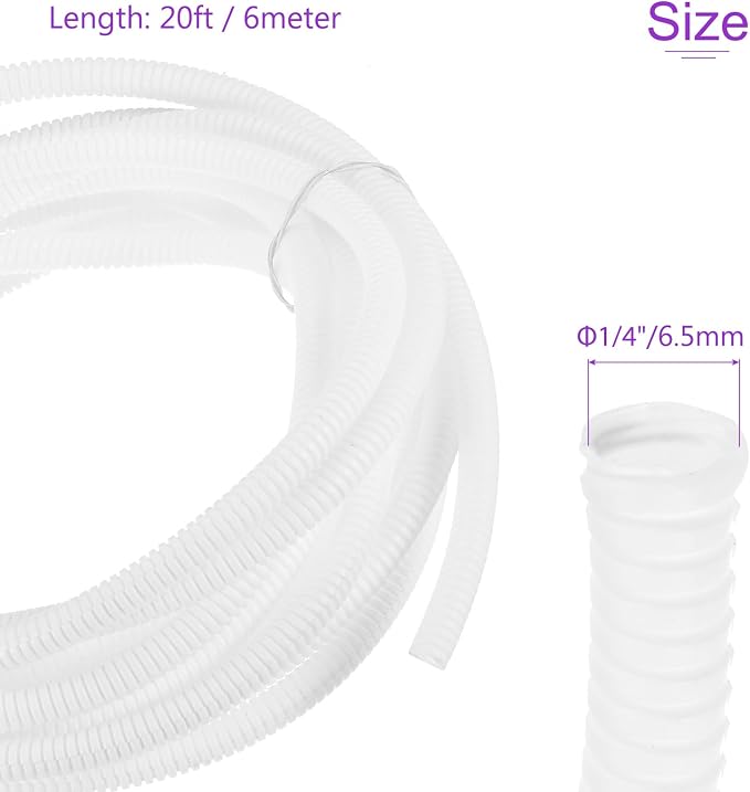 DMiotech 20ft Wire Loom Split Tubing 1/4 Inch(6.5 Mm) ID, Cord Protectors from Pet Flexible Conduit Cable Management for Office, Home, Garden, White