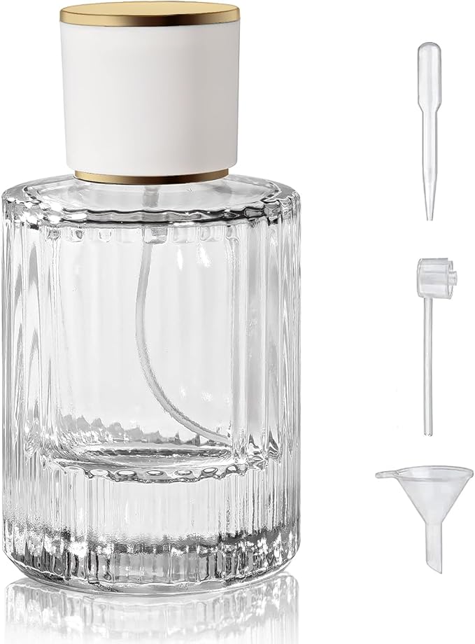 50ml/1.7 Oz Glass Spray Perfume Bottle Atomizer,Refillable Empty (Clear1) | Round Glass Perfume Travel Spray Bottle Cologne Bottle with 3 Kinds of Dispenser