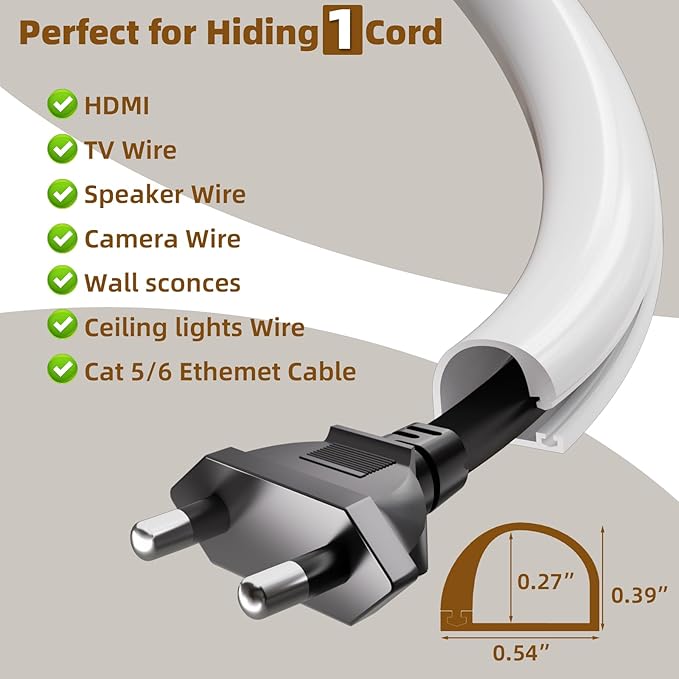 78”Cord Hider for Wall Mounted TV,Adhesive One-Cord Cable Hider for Wall,Cord Covers Raceway Kit for Wires Hider,Flexible Silicone Cable Concealer for Home Office,W 0.54”× H 0.39”