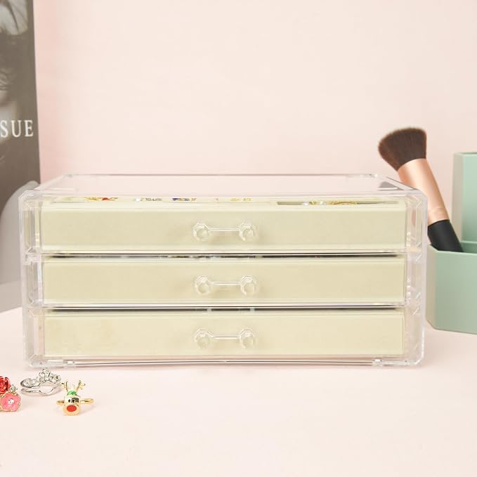 Weiai 3 Drawer Acrylic Jewelry Box Organizer Earring Storage Case Tray for Women