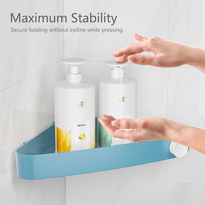 Sotfamily Plastic Shower Caddy Corner (for 90° Only), 4 Pack, Light Blue | Adhesive Corner Shower Shelves for Bathroom Organizers and Storage, Bathroom Decor, No Drill, Rust Free