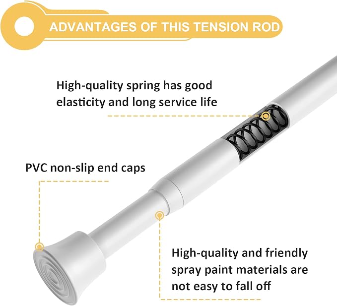 KXLife Tension Curtain Rod Adjustable 17-28", Small Spring Rod, 6Pcs | White, No Drilling, Expandable Spring Loaded, Suitable for Window, Kitchen, RV, Camper, Refrigerator
