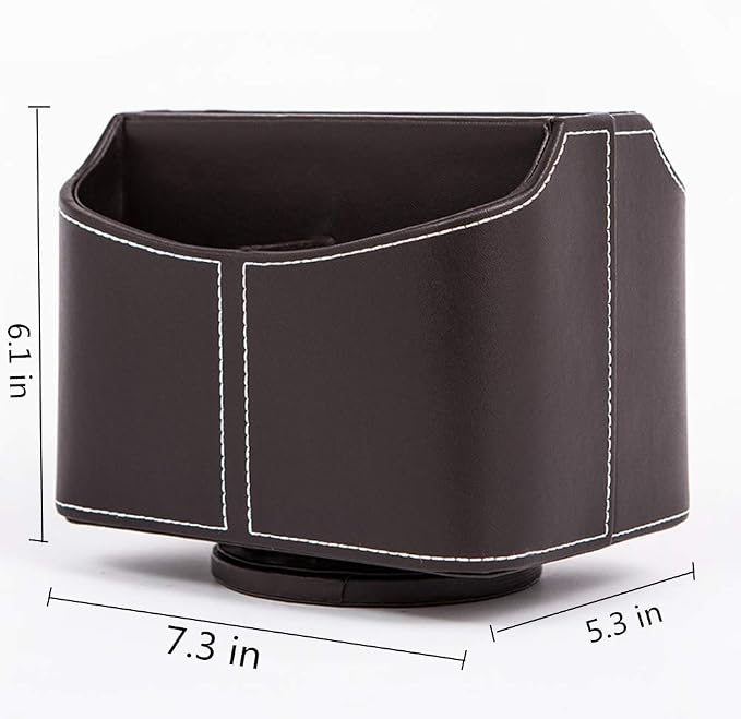 PU Leather Remote Control Holder 360 Degree Spinning Desk Organizer Storage Box for Remote Caddy,TV Guide, Mail, Electronics, Pen,Stationery and Media Storage (Brown)