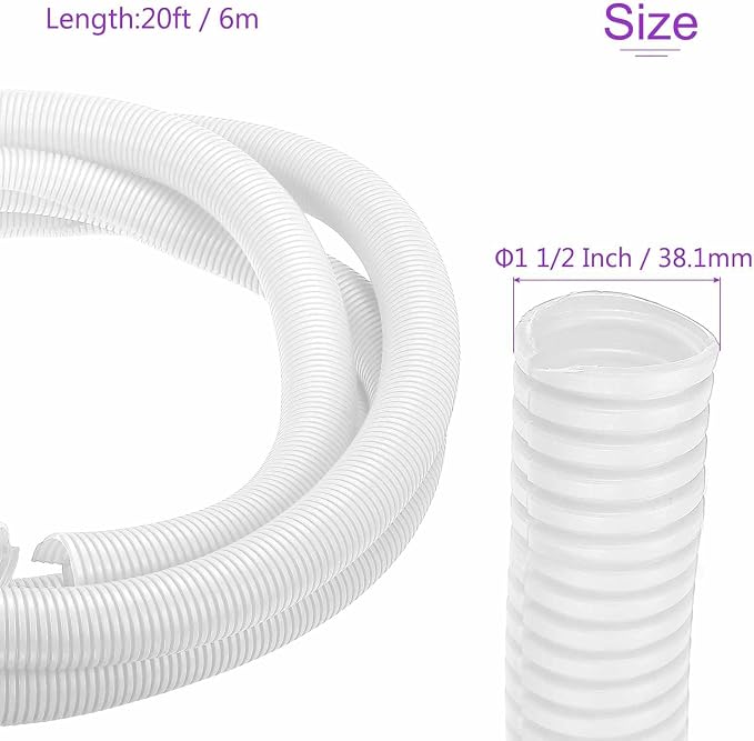 DMiotech 20ft Wire Loom Split Tubing 1 1/2 Inch(38.1mm) ID, Cord Protectors from Pet Flexible Conduit Cable Management for Office Home Garden, White