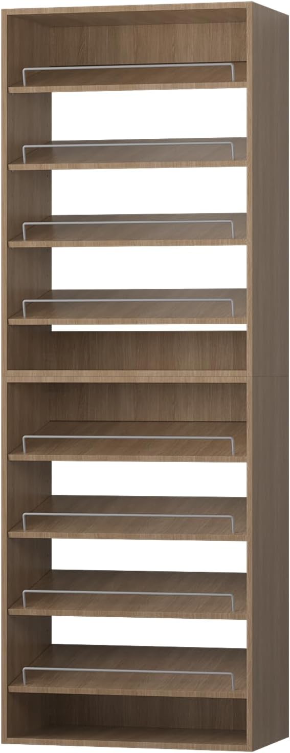 ROOMTEC Modular Closet System, 31.5" Shoe Shelf Closet Tower Wall-Mounted Closet Organizer, Wooden Tower for Walk-In Closets, Wardrobe Storage Kit, Wood