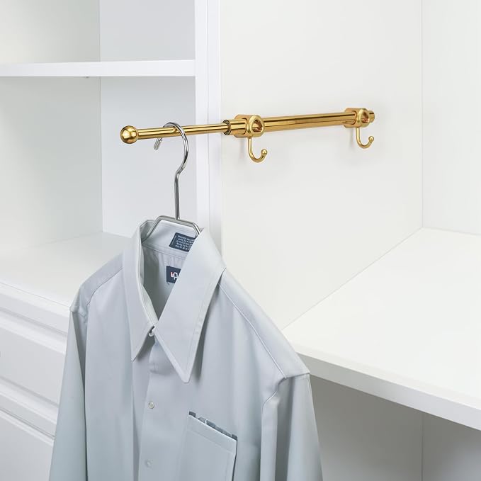 Valet Rod for Closet Pull Out with Hooks, Easy To Install (Brushed Gold, 12 Inch)