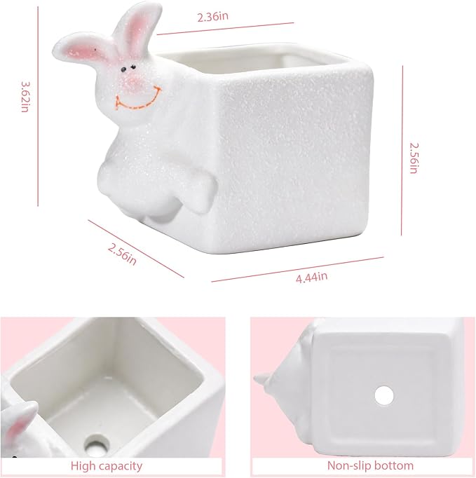 Ceramic Rabbit Shaped Pen Pencil Holder for Desk Decoration Accessories Rabbit Decor Makeup Brush Pen Cups Office School Ideal Gifts for Women, Mom or Birthdays