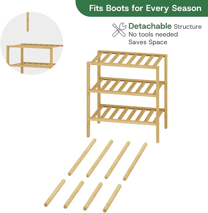 kiplant Small Boot Rack Organizer Tall Boots- 4 Pair Boot Rack Bamboo Wood Shoe Rack for Entryway & Closet, Holds Tall Boots