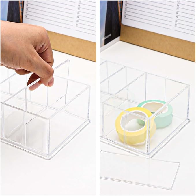 NatSumeBasics Clear Drawer Organizer 6-Section Desk Compartment Acrylic Tray Holder, 3.3" Width not for Storage Credit Cards Business Card, Office Accessories Supplies (Small)