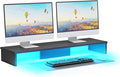 Qupui Dual Monitor Stand Riser for Desk with LED Lights, Large Computer Monitor Stand for 2 Monitors, Desk Shelf for Top of Desk, Desktop Organizer for Computer, Laptop, Printer, TV