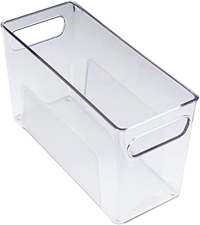 Copco Clear Narrow Storage Bin with Built-In Handles - Refrigerator Organizer, Pantry Organizers and Storage, Bathroom Organizer, Kitchen Organizers and Storage, Hand Wash