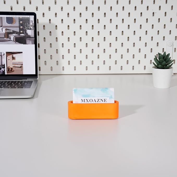 Business Card Holder for Desk, Handmade Resin Cement Desktop Business Card Display Stand Organizer for Women and Men, Orange