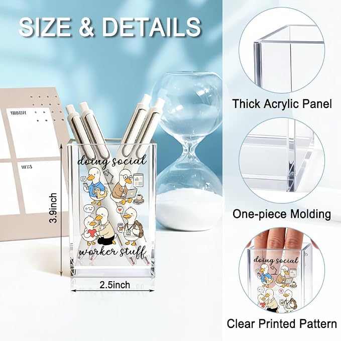 Doing Social Worker Stuff Acrylic Cosmetic Pencil Holder Cup, Silly Goose Pen Holder for Office Desk Accessories for Social Worker, MSW Appreciation Gifts, Marker Holder, MSW Thank You Gifts