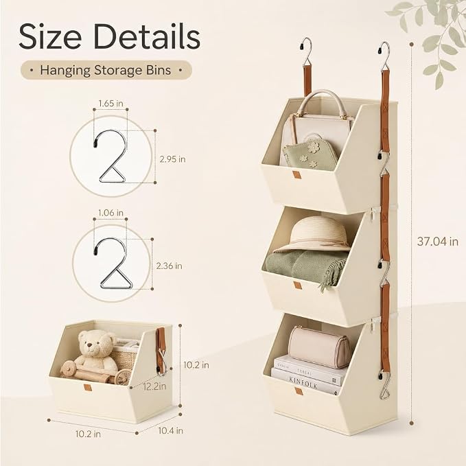 Hanging Closet Organizer 3 Tier - Hanging Shelves for Closet, Fabric Closet Organizers and Storage, Space-Saving Clothes Organizer System, Collapsible Bins for Home, Bedroom, Dorm, RV (6 Pack)