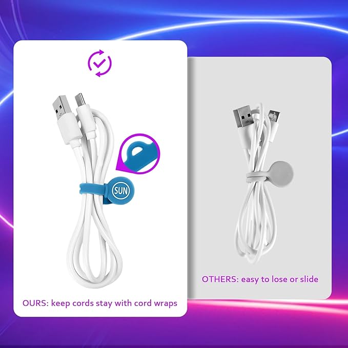 SUNFICON 10 Pack Cable Organizers Clips Earbuds Cords Organizers Magnetic Cable Clips Bookmark Whiteboard Noticeboard Fridge Magnets Cable Manager Keeper Ties for Kitchen Office School Assorted Colors