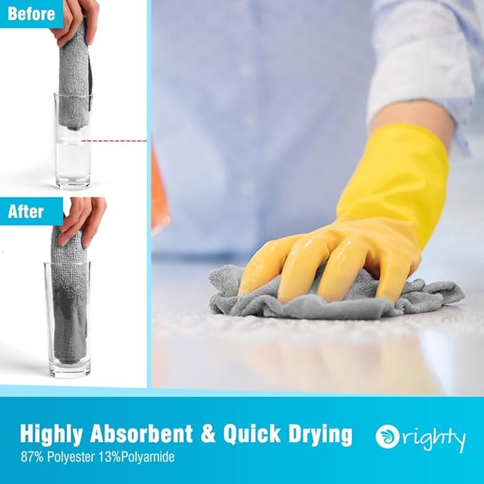 Orighty Grey Microfiber Cleaning Cloth, 24 Pack Highly Absorbent Cleaning Rags, Microfiber Towels for Cars, Household Cleaning Supplies, Reusable Lint Free Cloths for House, Kitchen, 12 x12 inch
