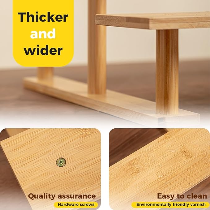 CROISSANT Bamboo and Wood 3 Tier Cupcake Stand, Food Display Risers for Party , Statues and Lego Displays, Cologne Stand, Perfume Display Stand（3 Tier，4Pack）