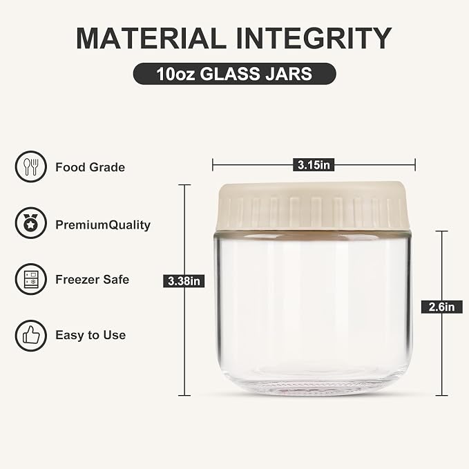 SHOWIN Overnight Oats Containers with Lids, 10oz Glass Jars with Lids 8 pcs, Apricot, Wide Mouth Mason jars for Salad, Yogurt, Snacks, Meal Prep