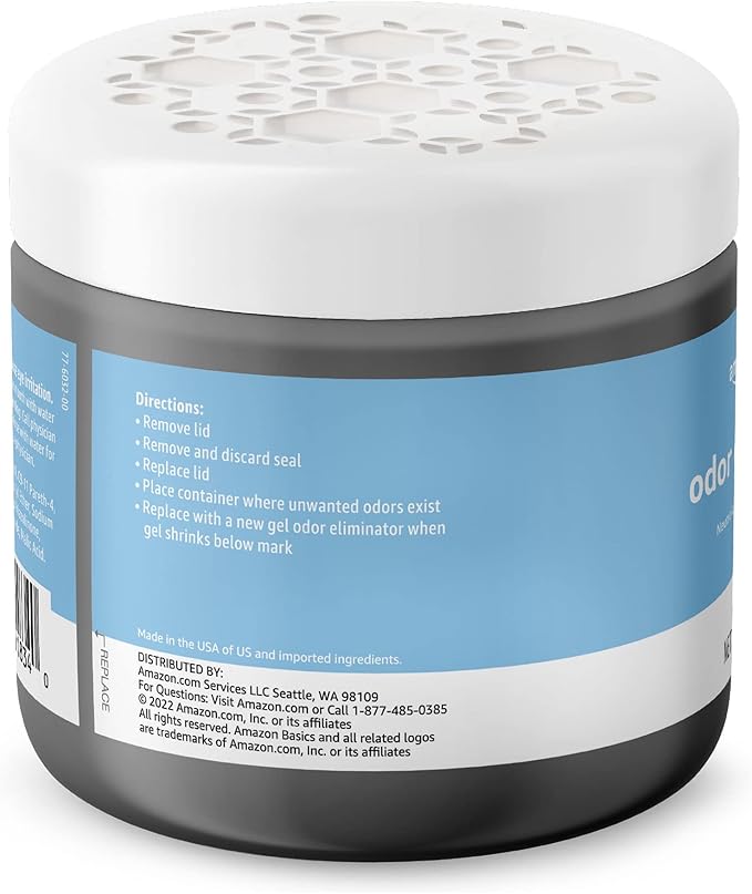 Amazon Basics Gel Odor Eliminator, Activated Charcoal, Fragrance Free, 17 Oz, Pack of 6
