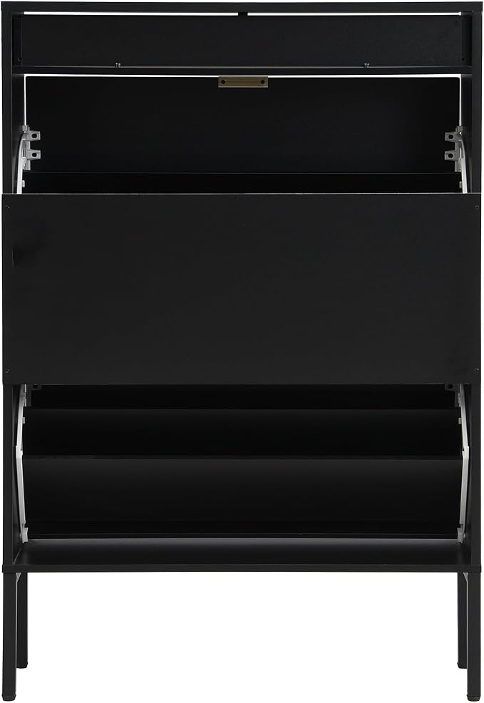XIAO WEI Shoe Cabinet, Shoe Storage Organizer Cabinet with 2 Flip Half Moon Line Doors, Freestanding Shoe Rack with Adjustable Shelf for Entryway（Black）
