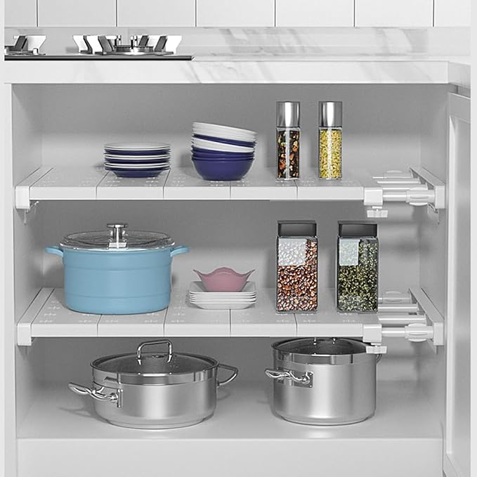 Closet Tension Shelf Rod Expandable Shelf, Adjustable Storage Rack, DIY Organizer Divider Separator for Cabinet Wardrobe Cupboard Kitchen Bathroom (Size:48-80cm)