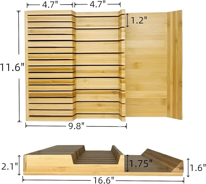 In-Drawer Bamboo Knife Block, 17-Slot Anti-Slip Space-Saving Storage | Fits Most Standard Drawers | Holds Up to 17 Knives | Natural Bamboo Finish | Secure Stable Knife Drawer Insert Organizer 2