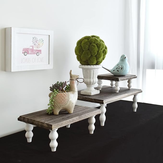 Ikee Design 3 Pcs Set Wooden Display Riser, Cupcake Dessert Display Riser, Countertop Centerpiece Dessert Serving Stand, Artificial Plant Stand for Garden Decor, Coffee Color