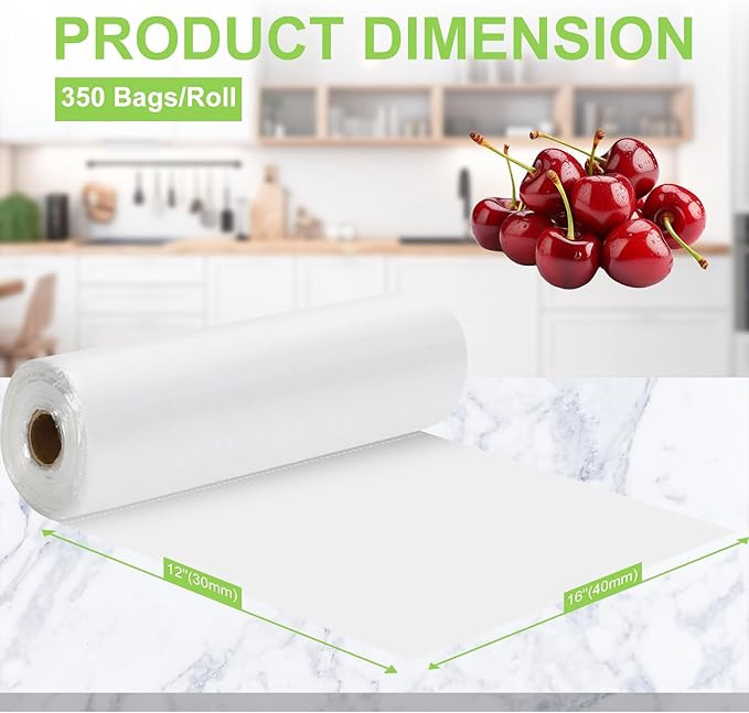 Food Storage Bags, 12" X 16" Plastic Produce Bag, Clear Plastic Bag for Food, Fruit, Vegetable, Refrigerator Storage, Kitchen, 350 Bags/Roll, 10 Rolls)
