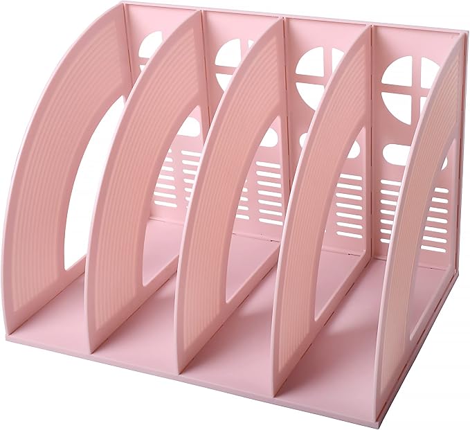 Marte Vanci Magazine File Holder, Binder Holder with 4 Vertical Compartments, Desktop Folder Organizer File Sorter Dividers for Book, Document Storage Home School Office Supply (Pink)