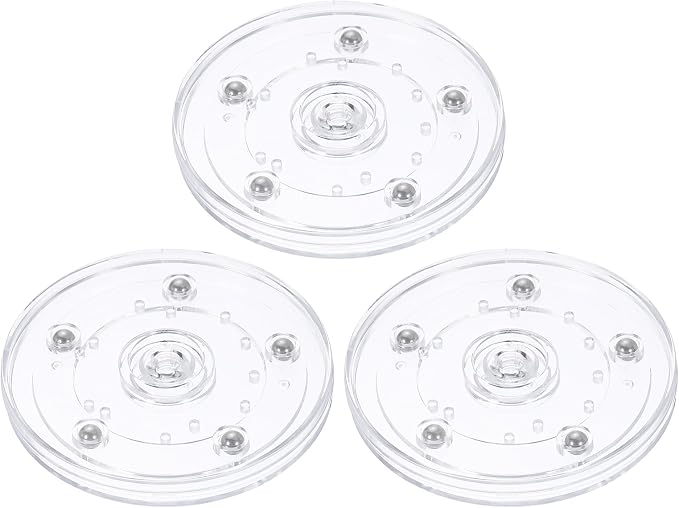 uxcell 3Pack Acrylic Lazy Susan Turntable, 4" Spinner Lazy Susan Turntable Organizer, Acrylic Ball Bearing Rotating Tray for Pantry Spice Rack Decorating, Clear