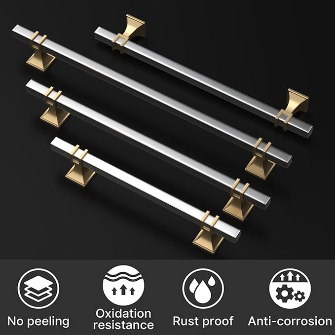 30 Pack 7-1/2 Inch Cabinet Pulls Brushed Nickel and Gold Cabinet Pulls, Silver and Gold Dresser Drawer Handles Kitchen Dresser Hardware