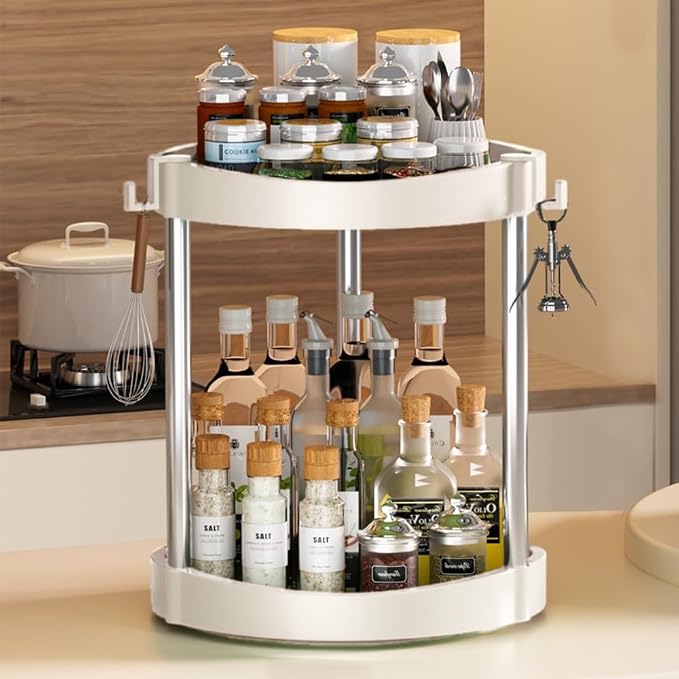 10.01" 2-Tier 360°Rotating Lazy Susan turntable Organizer Spice Rack Organization for Kitchen countertop and Cabinet pantry Organizers and storage(2White, Extra Large)