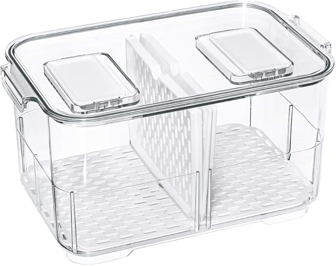 SANNO Vegetable Fruit Storage Containers, Refrigerator Storage Containers Fresh Produce Saver with Lids and Vents,Stackable Salad Lettuce Keeper for Refrigerator,BPA-free Stay Fresh Containers Bin