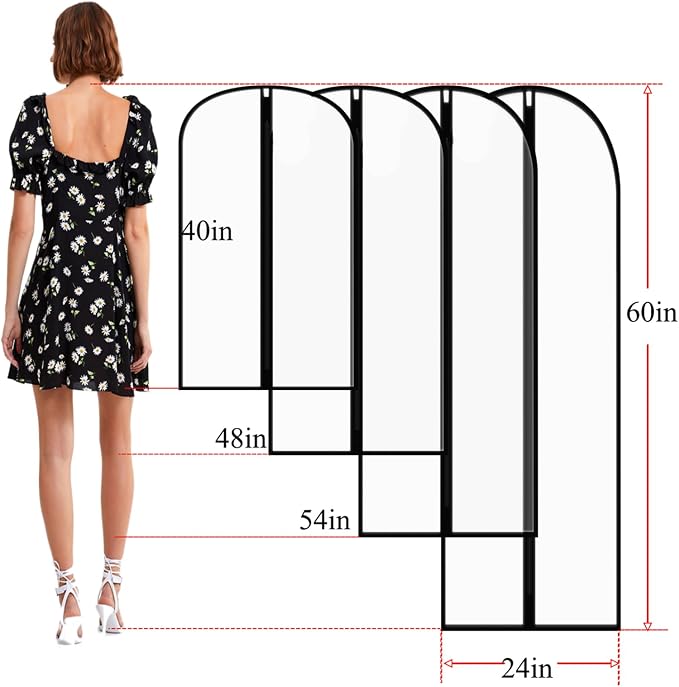 Extra Long Dress Garment Bags 60in Clear Hanging Lightweight Breathable Dust Proof Cover with Study Full Zipper for Storage Clothes and Travel Pack of 6