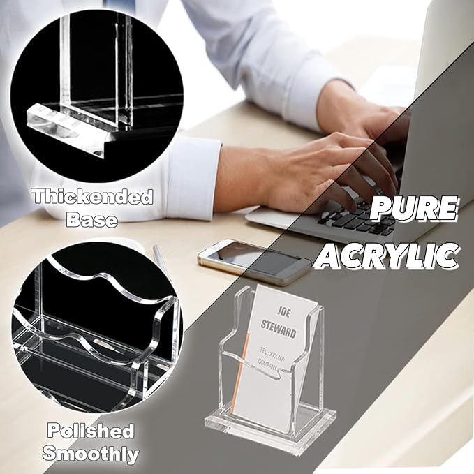 PARTSPOWER Acrylic Business Card Holder for Desk, Vertical Clear Business Name Card Display Stand, Desk Accessory Business Name Card Organizer (Vertical, 1-Slot)