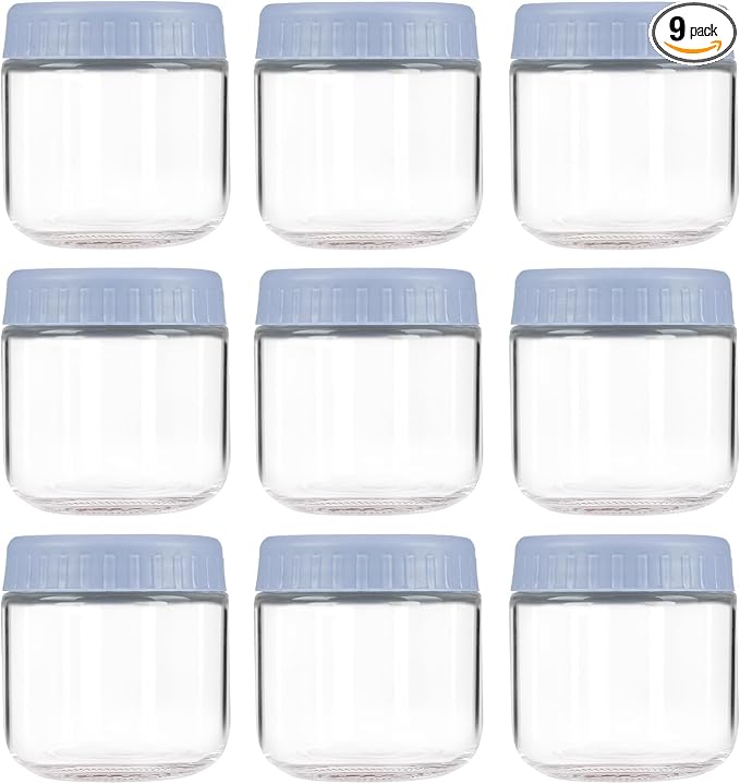 Overnight Oats Containers with Lids, 10oz Wide Mouth Mason Jars with Lids, 9 Pack Glass Jars with Airtight lid for Chia Pudding Yogurt Salad, Meal Prer Oatmeal Jars, Blue