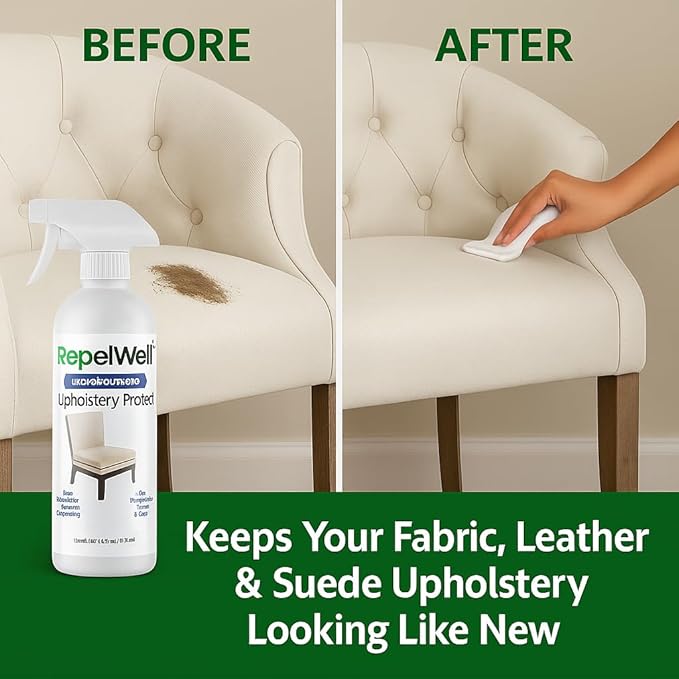 Eco-Friendly Upholstery Protect Stain & Water Repellent Spray 24oz – Non-Toxic, Pet-Safe Formula for Fabric, Leather, & Suede – Long-Lasting Stain Guard Keeps Furniture Clean & New
