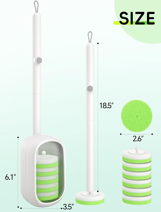 Wall Mounted Disposable Toilet Brush System with Holder, Toilet Bowl Cleaning Wand with Green Refills and One-Button Release, 1 Wand and Holder with 24 Green Refills