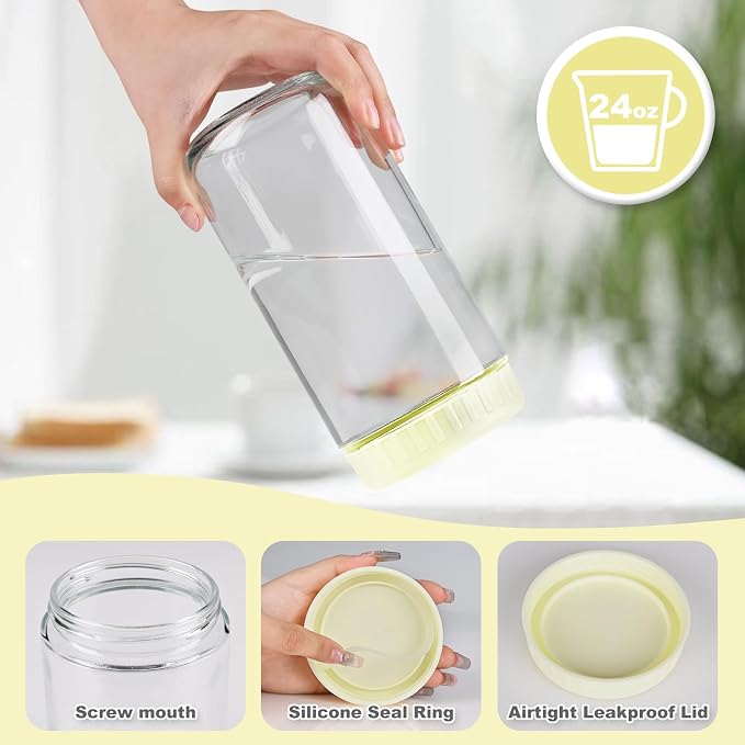 SHOWIN Overnight Oats Containers with Lids, 24oz Glass Jars with Lids 8 pcs, Milk White, Wide Mouth Mason jars for Salad, Yogurt, Snacks, Meal Prep