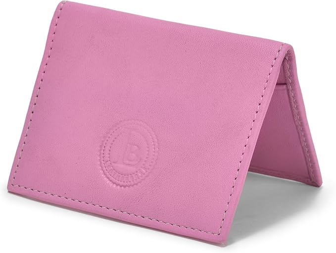 Leatherboss Slim Thin Leather Credit Card Id Mini Wallet Holder Bifold Driver's License Safe (Pink)