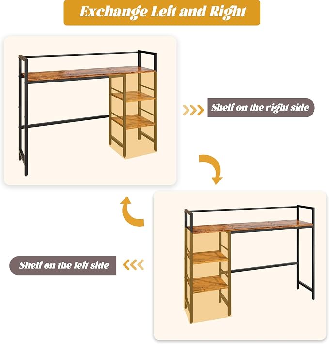 HavenlyYouth Desk Shelf with LED Light Strip, 3-Tier Storage Desktop Organizer Shelf, 38.6" Wood Desktop Bookshelf for Computer Monitor, Desk Hutch for Home Office Dorm, Rustic