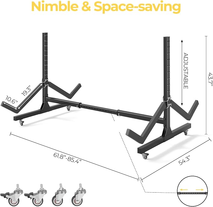 Freestanding Adjustable Kayak Storage Rack, 2 Sides Kayak Bracket, Durable Kayak Rack with Lockable Wheels for Indoor, Outdoor, Garage, Shed, Dock
