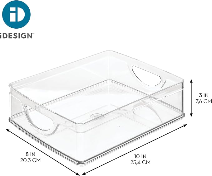 iDesign Plastic Stackable Pantry Bin, Clear | Storage Bin with Handles, For Cabinets or Fridge