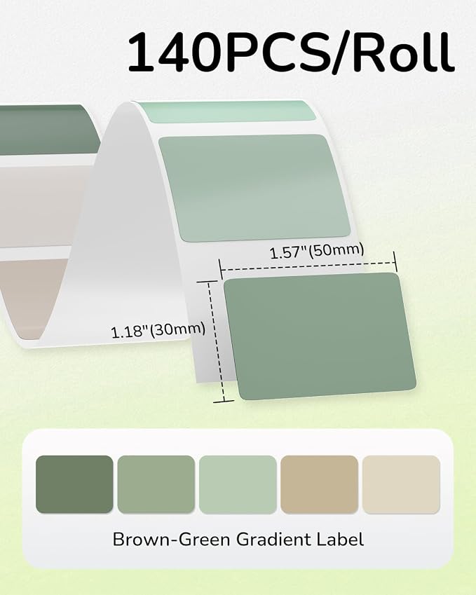 Phomemo Labels- Green Gradient 5 Colors Thermal Labels, 1.57" x 1.18" Self-Adhesive Stickers for M110/M100/M220/M250 Label Printers, 1 Roll 40x30mm Thermal Paper for Candle, Logo, Baking Box, 230 PCS
