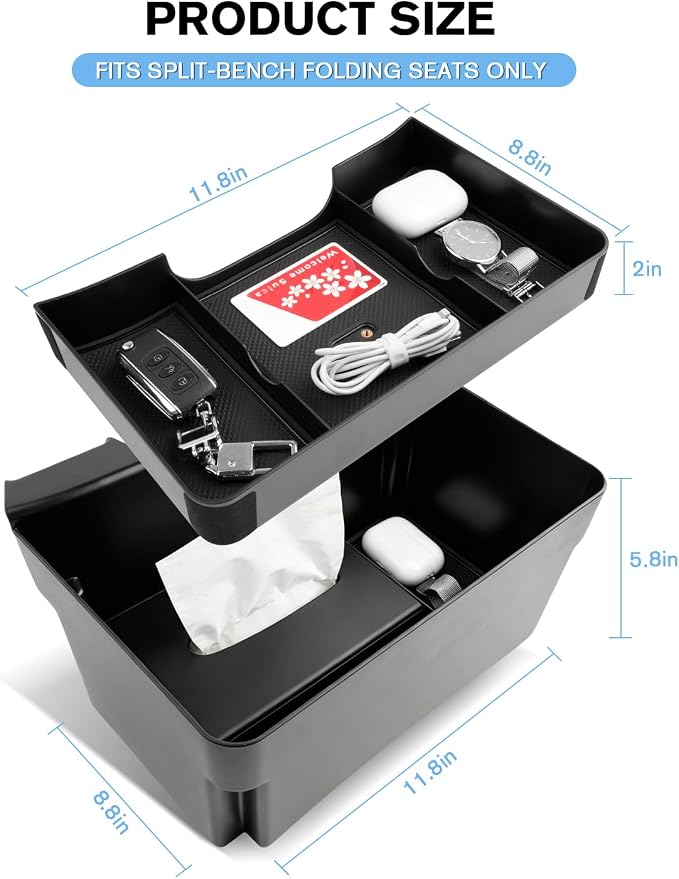 For Double Layer Center Console Hanging Organizer Box Compatible with 2019-2026 Silverado/Sierra 1500& 2020-2026 Silverado/Sierra 2500HD/3500HD Accessories(Split-Bench Folding Seat Only)