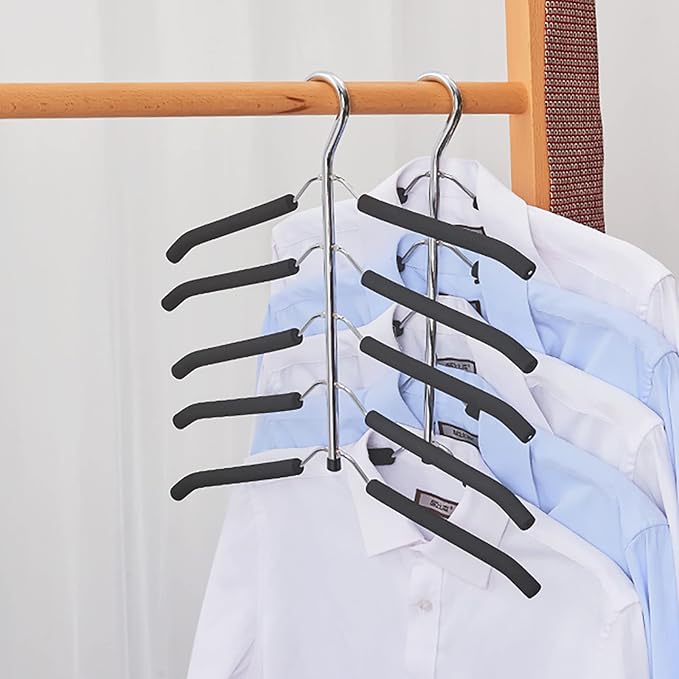 3 Pack 5 in 1 Hangers Blouse Tree Hangers Non Slip Space Saving Clothes Hanger Multi-Layer Clothes Hanger Stainless Steel Sweater Shirt Hanger Closet Storage Organizer(Black)