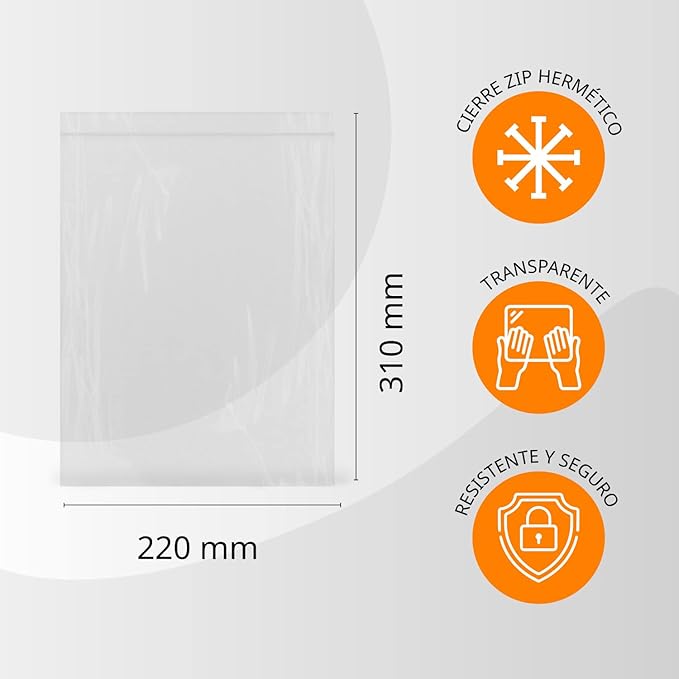 Transparent Plastic Airtight Seal Bags Ideal for Freezing Food, Document Storage, Reusable and Preserving Bags - Ofitury (100 Bags, 220 x 310 mm)