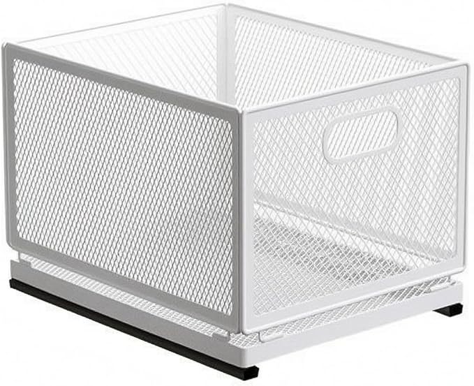 Pull-out Storage Basket Metal Frame Mesh Storage Basket Easy Access for Kitchen, Large Storage Basket 30cm Long With Slide Rail
