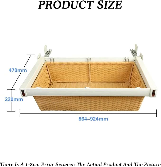 Pull Out Hanging Drawer,Rattan Under Shelf Storage Basket,Sliding Stackable Storage Bins,Adjustable Width 864-924mm,for Kitchen Bathroom Cabinets(Color1)