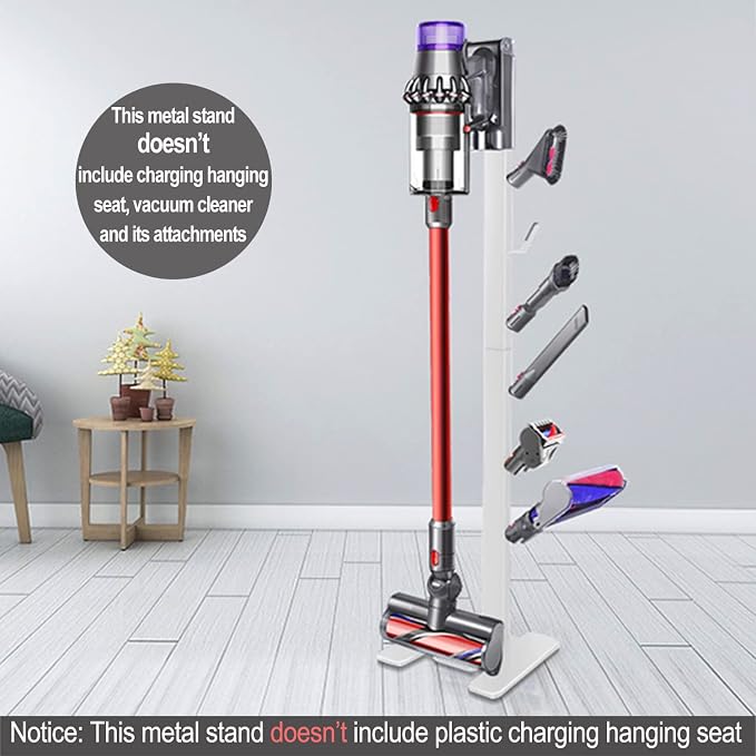 XIGOO Dyson Vacuum Stand for Gen5 Detect V15 V12 V11 V10 V8 V7 V6 | Vacuum Stand for Dyson Cordless Vacuum Cleaners and Accessory, Heavy-Duty Metal Bracket Holder with 6 Hooks, White